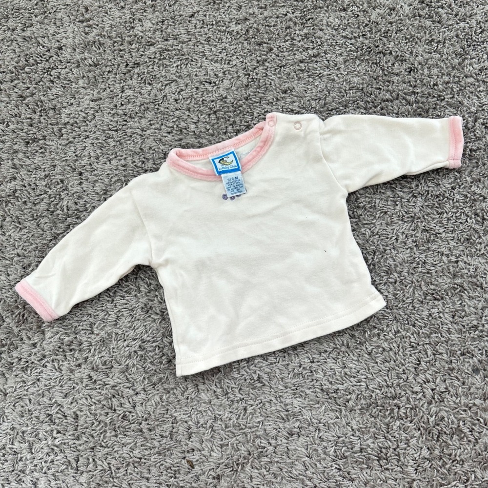 Lullaby Club Baby Girls Cream Pink Velour Trim Cotton‎ Long Sleeve Shirt 3-6M